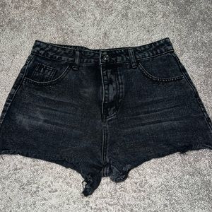 Black Denim High Rise Jeans Shorts